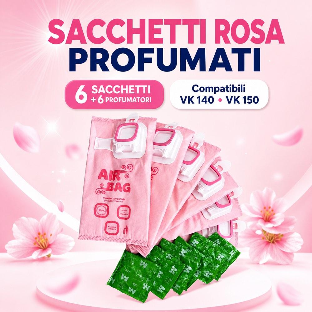 Sacchetti Folletto Rosa Profumati compatibile con VK 140 e VK 150 - pezzi 6 + 6