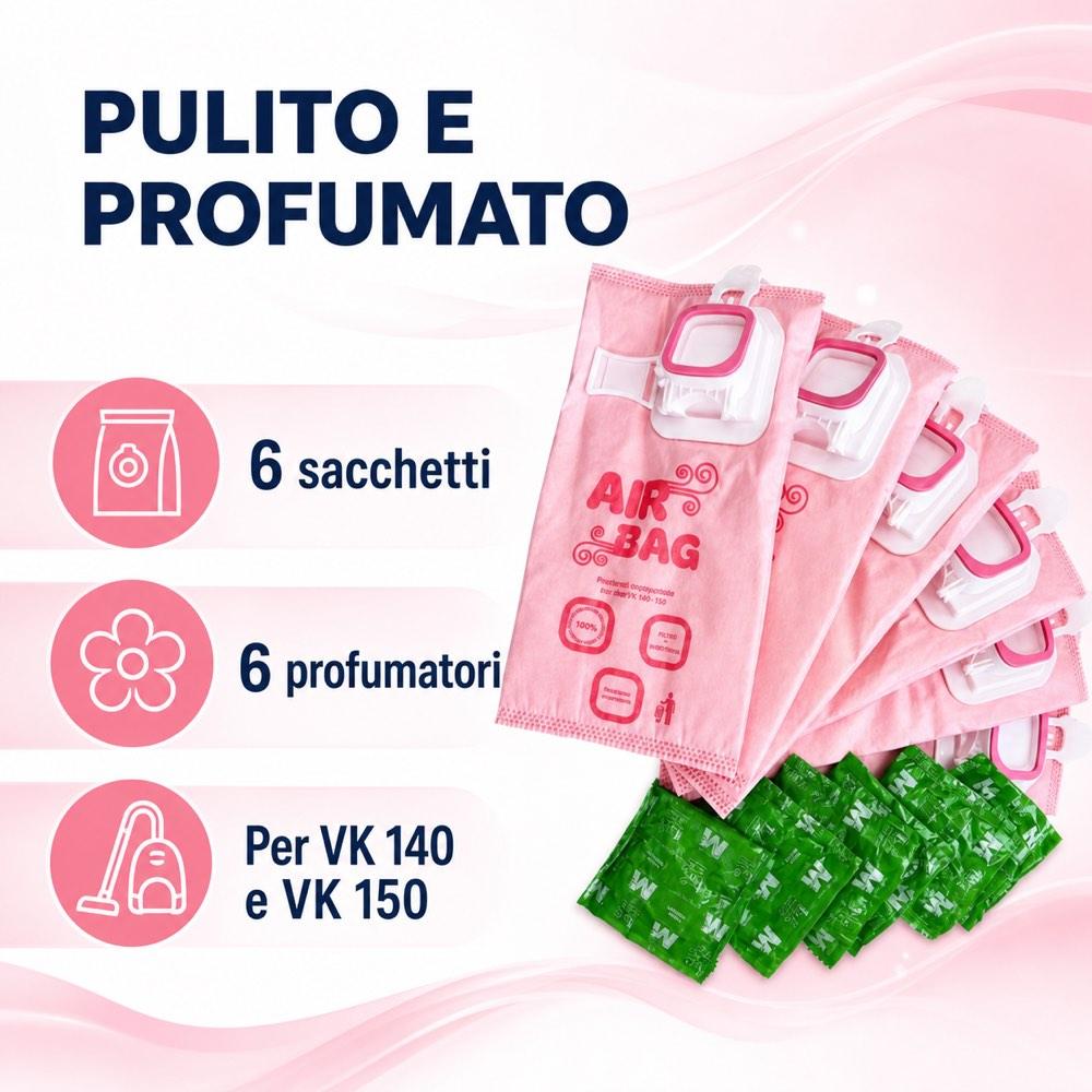 Sacchetti Folletto Rosa Profumati compatibile con VK 140 e VK 150 - pezzi 6 + 6 - immagine 3