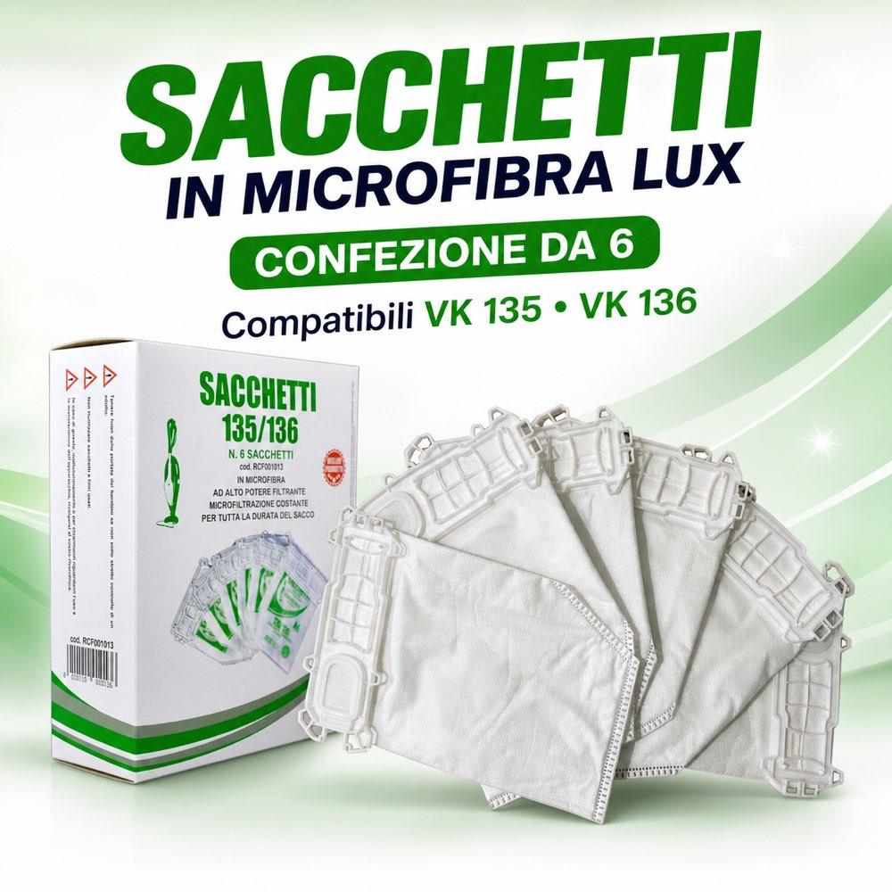 Sacchetti in microfibra Lux per Folletto VK 135 e VK 136 Compatibile