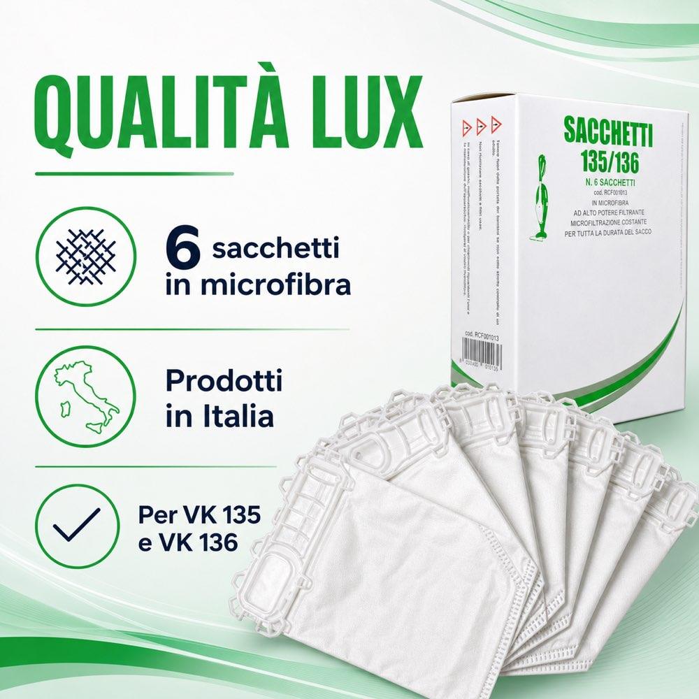 Sacchetti in microfibra Lux per Folletto VK 135 e VK 136 Compatibile - immagine 3