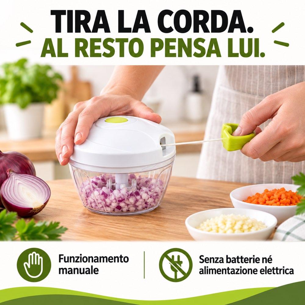 Trita e Mescola + Contenitore - 2 funzioni in 1 Incluso di 3 lame in acciaio inox, Frusta per mescolare e Coperchio - immagine 2