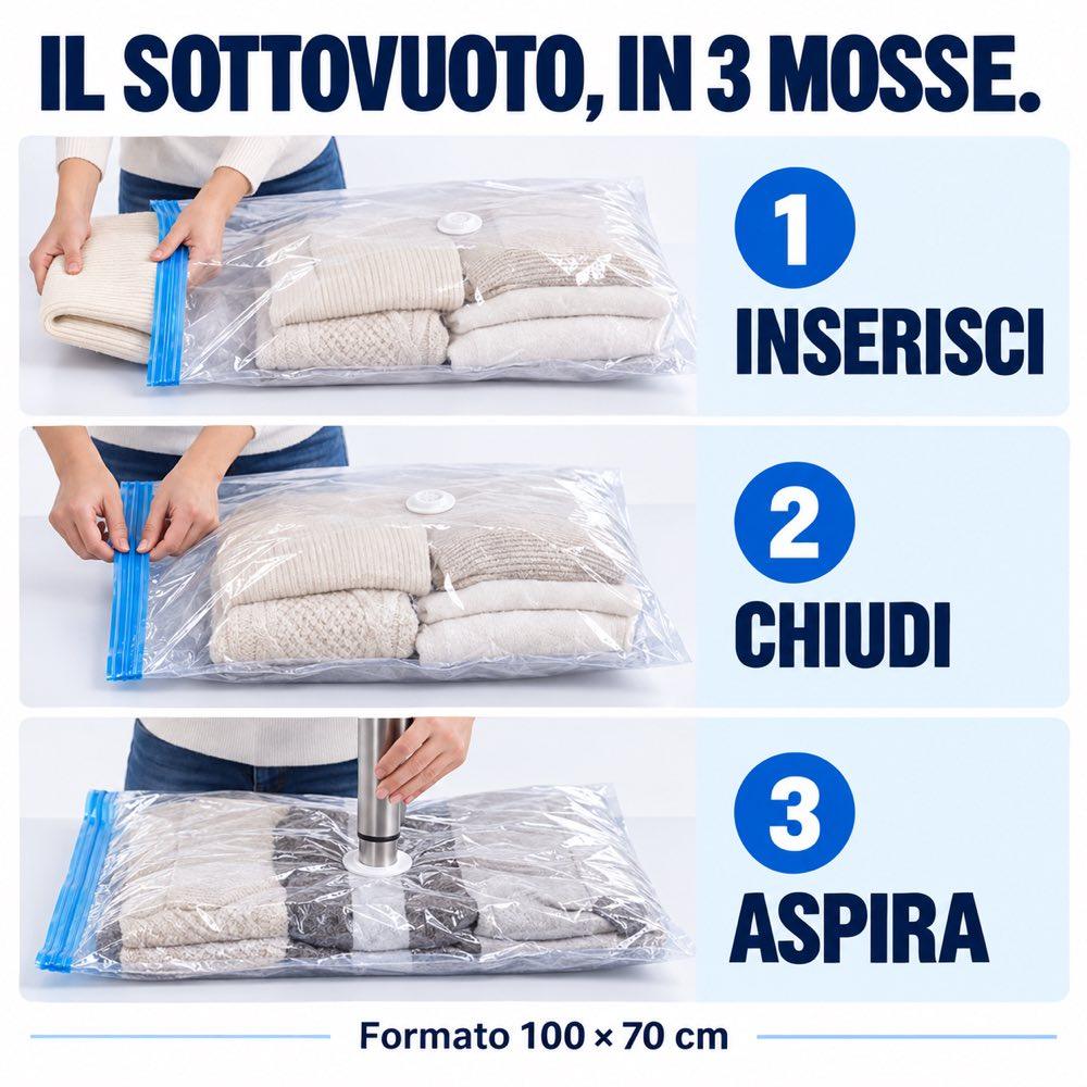 Sacchetti Sottovuoto anallergico utilizzabili anche con Folletto - Misure 120x80, 100x70 e 60x50 - immagine 4
