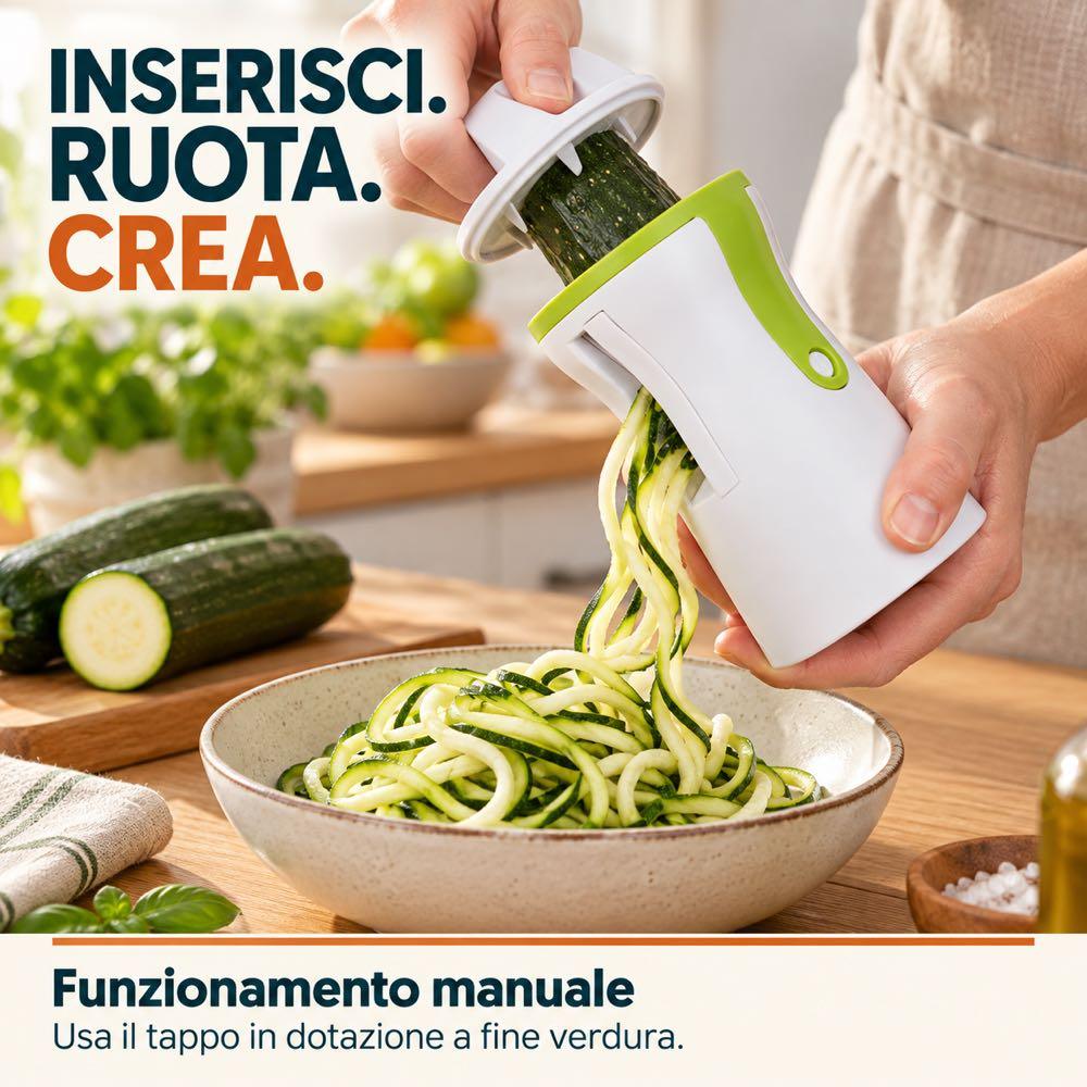 Spiralizzatore Tritaverdure Manuale in acciaio Inox per creare Spaghetti e Spirali di verdure - immagine 2